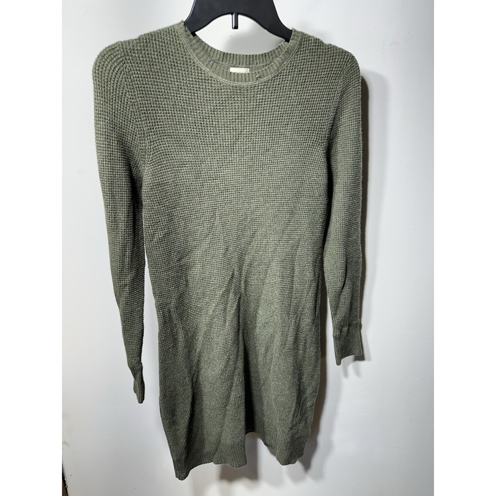 Women's A New Day Olive Green Waffle Knit Long Sleeve Midi Sweater Dress Sz S